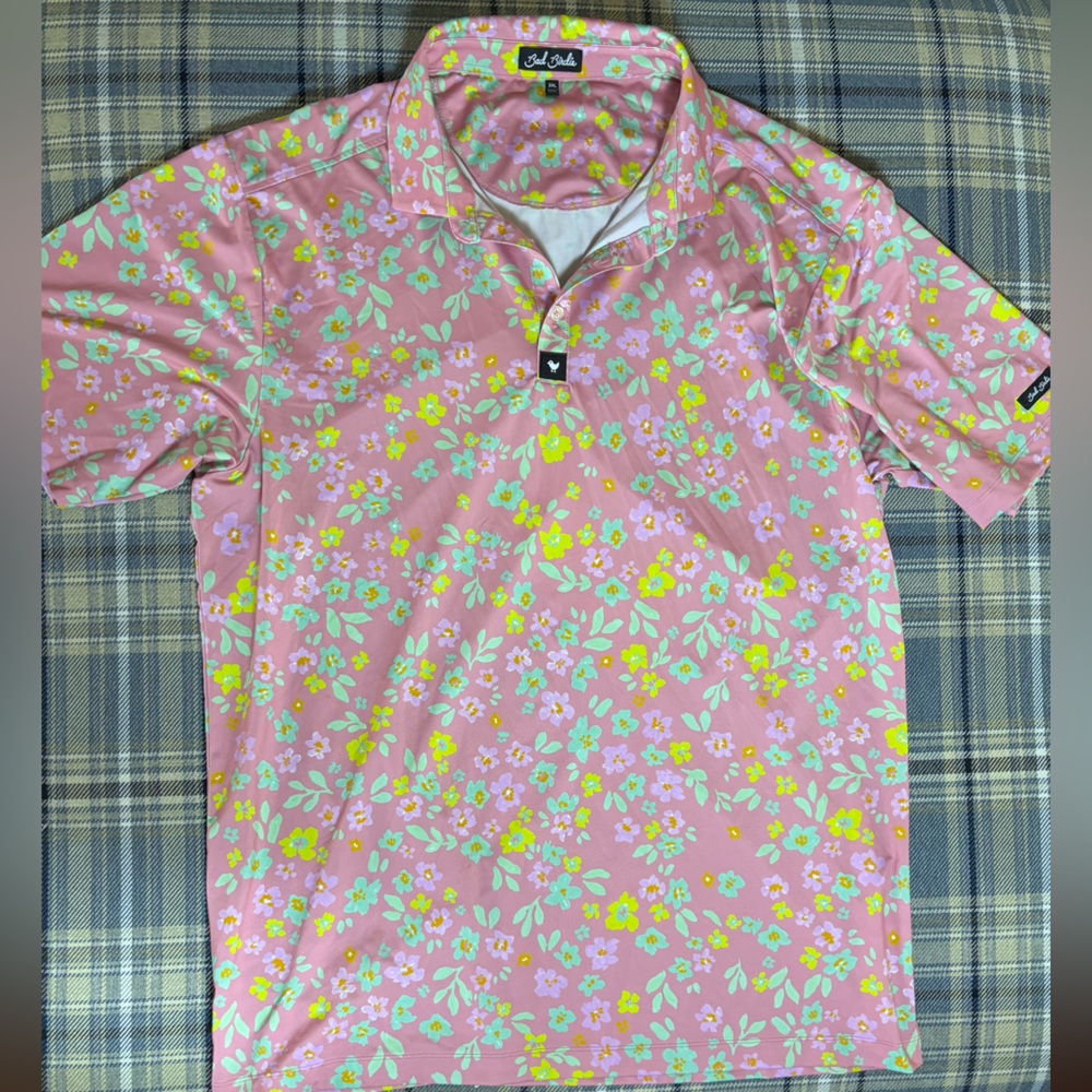 🏌 Bad Birdie Flower Bomb Polo Shirt | Men’s Golf Polo | Pink Floral 🏌size XXL